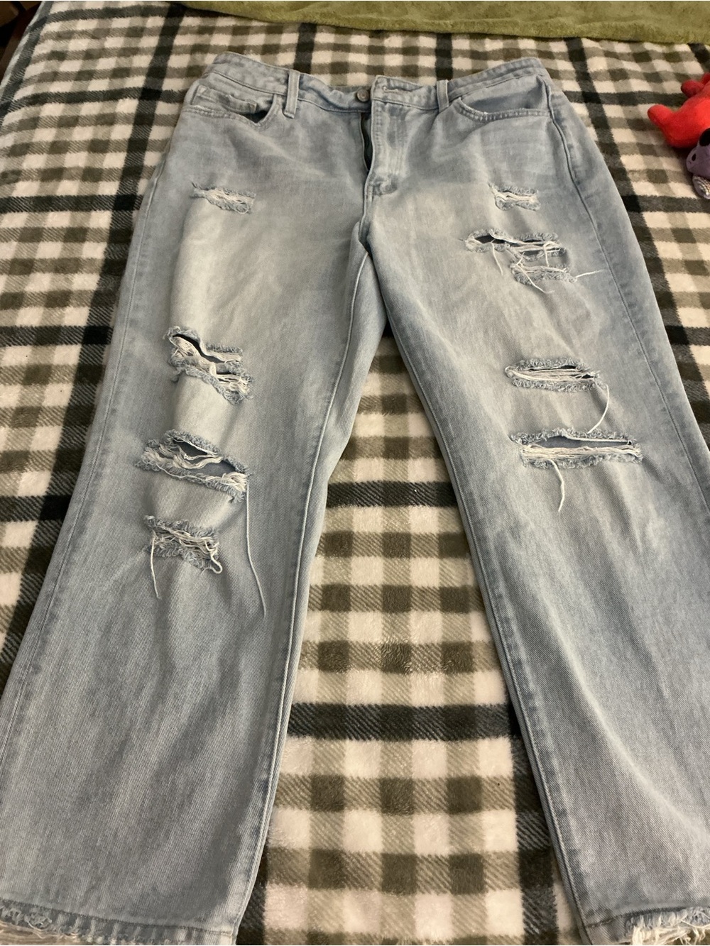 Light Wash Distressed Straight-Leg Jeans for Women